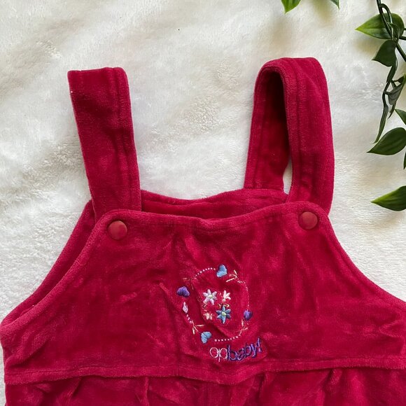Opbaby Velour Floral Overalls 3-6M | Raspberry Red Plush Baby Romper GUC - Picture 2 of 16